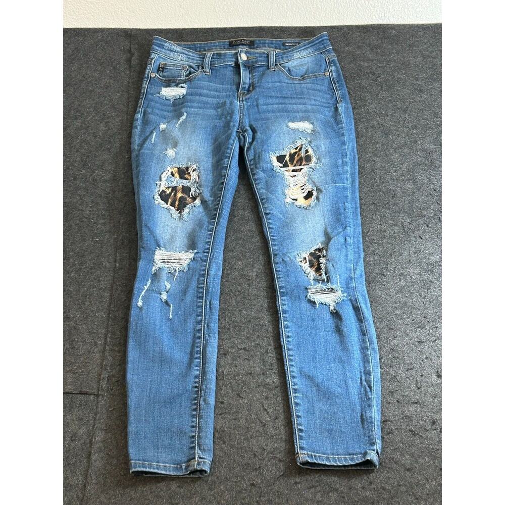 Judy Blue‎ Jeans Women's 7/28 Blue Denim Skinny Fit Distressed Leopard JB8265MD